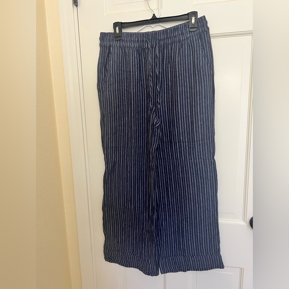 Striped Navy Wide-Leg Trousers